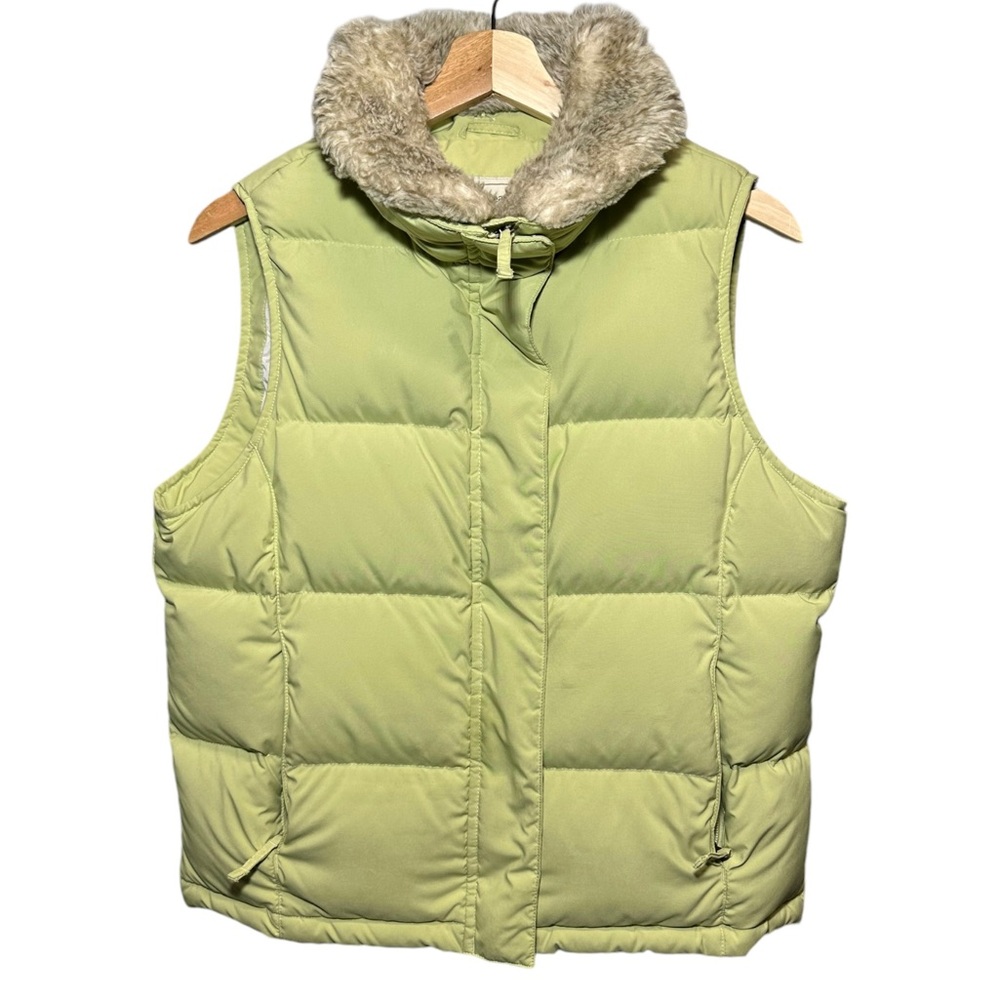 L.L Bean Womens Puffer Vest  Full Zip Lined Goose Down Faux Fur Size S Petite